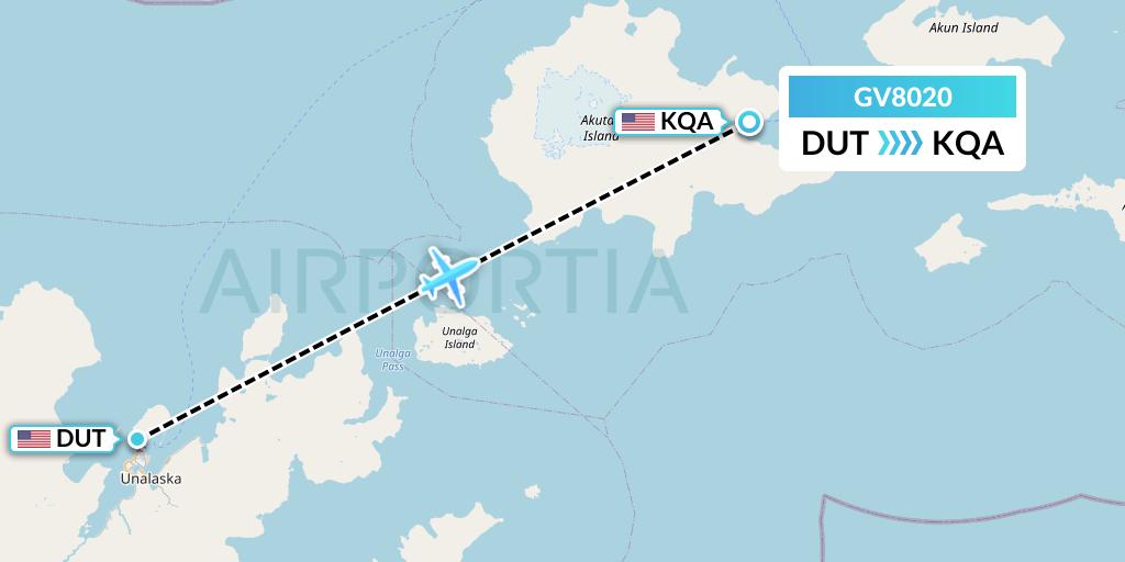 GV8020 Grant Aviation Flight Map: Unalaska to Akutan