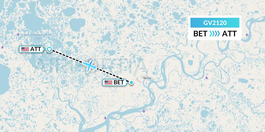 GV2120 Grant Aviation Flight Map: Bethel to Atmautluak
