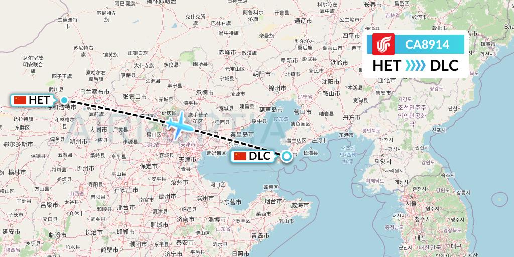 CA8914 Air China Flight Map: Hohhot to Dalian