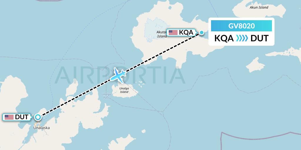 GV8020 Grant Aviation Flight Map: Akutan to Unalaska