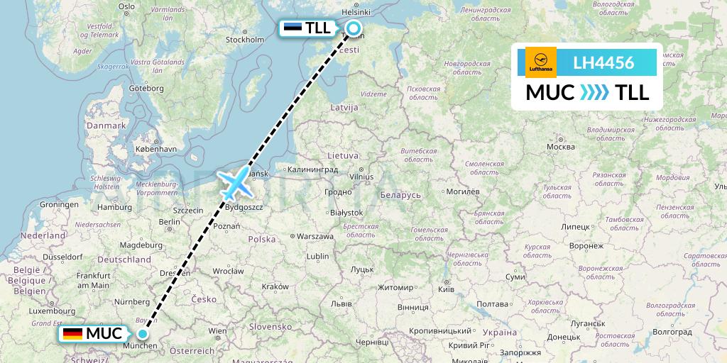 LH4456 Lufthansa Flight Map: Munich to Tallinn