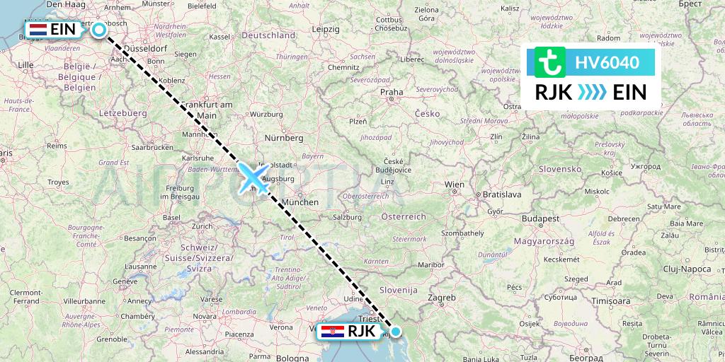 HV6040 Transavia Flight Map: Rijeka to Eindhoven