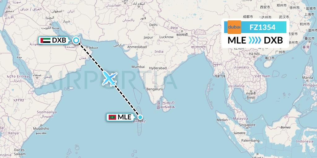 FZ1354 FlyDubai Flight Map: Male to Dubai
