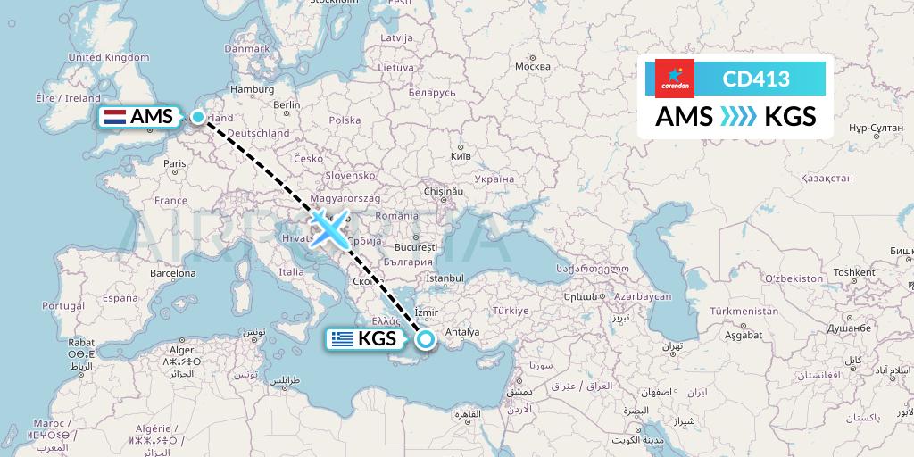 CD413 Dutch Corendon Airlines Flight Map: Amsterdam to Kos