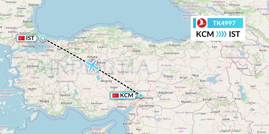 TK4997 Turkish Airlines Flight Map: Kahramanmaras to Istanbul