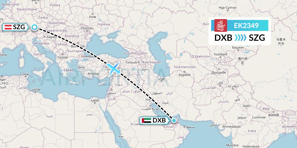 EK2349 Emirates Flight Map: Dubai to Salzburg