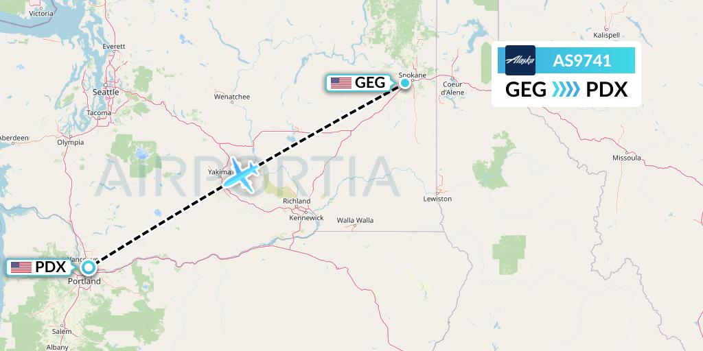 AS9741 Alaska Airlines Flight Map: Spokane to Portland