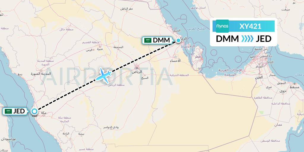 XY421 Flynas Flight Map: Dammam to Jeddah