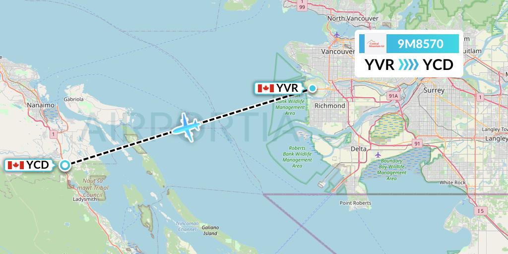 9M8570 Central Mountain Air Flight Map: Vancouver to Nanaimo