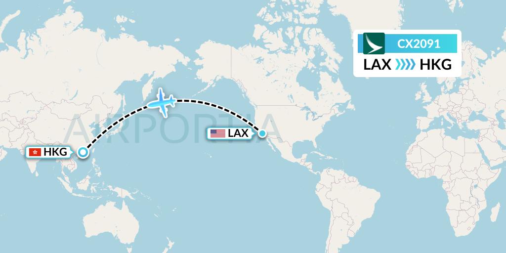 CX2091 Cathay Pacific Flight Map: Los Angeles to Hong Kong