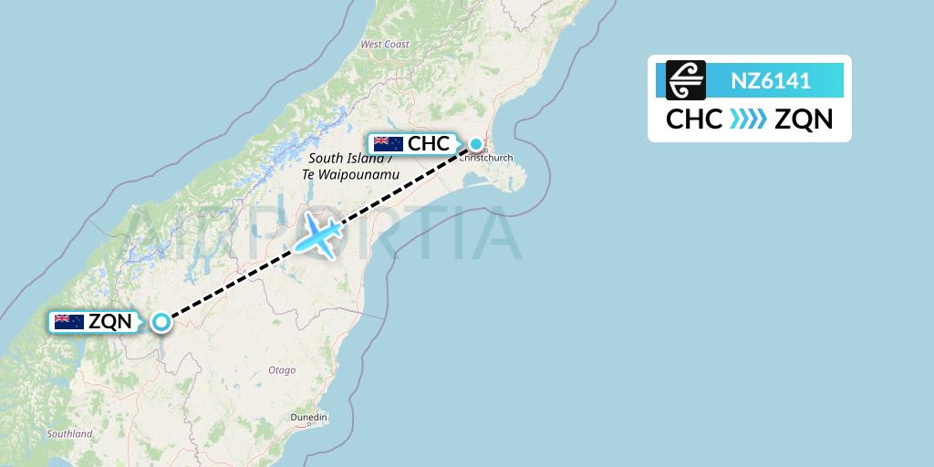 NZ6141 Air New Zealand Flight Map: Christchurch to Queenstown