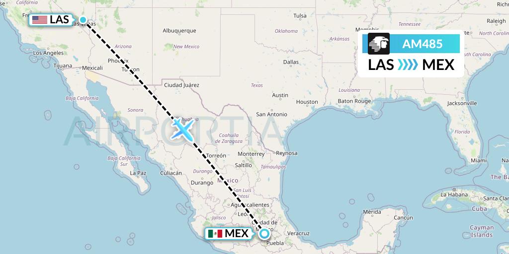AM485 Aeromexico Flight Map: Las Vegas to Mexico City