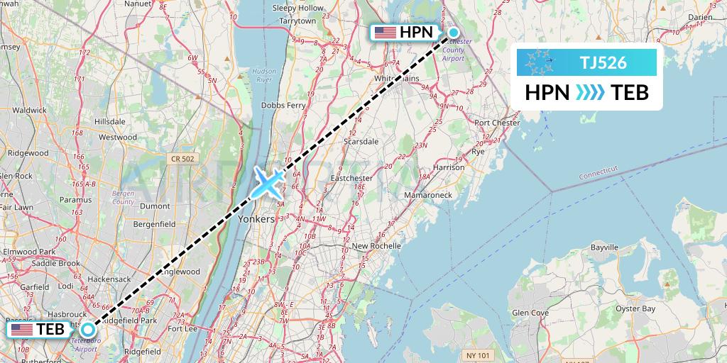 TJ526 Tradewind Aviation Flight Map: White Plains to Teterboro