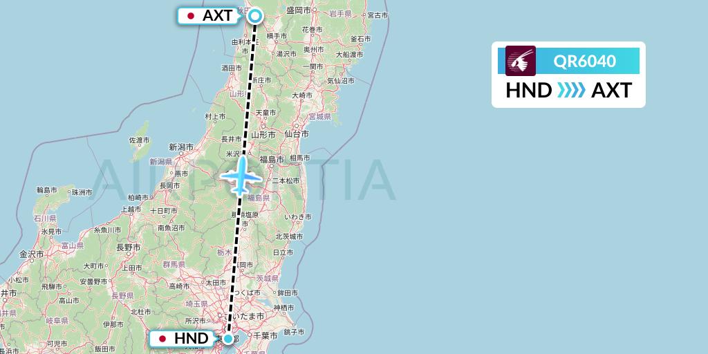 QR6040 Qatar Airways Flight Map: Tokyo to Akita