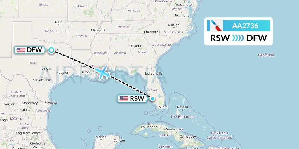 AA2736 American Airlines Flight Map: Fort Myers to Dallas