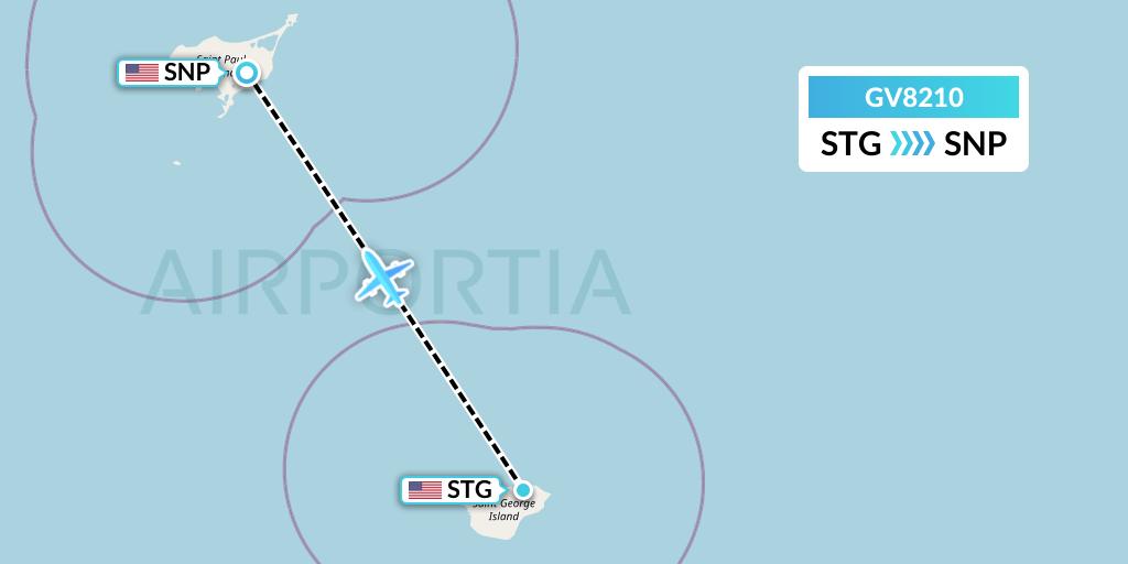 GV8210 Grant Aviation Flight Map: St George Island to St. Paul Island