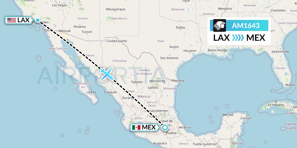 AM1643 Aeromexico Flight Map: Los Angeles to Mexico City