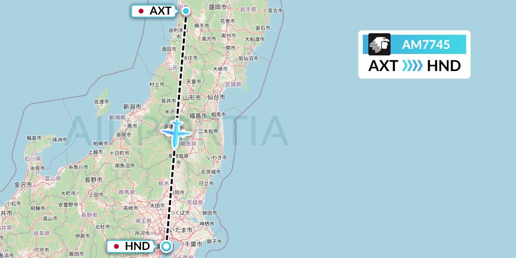AM7745 Aeromexico Flight Map: Akita to Tokyo