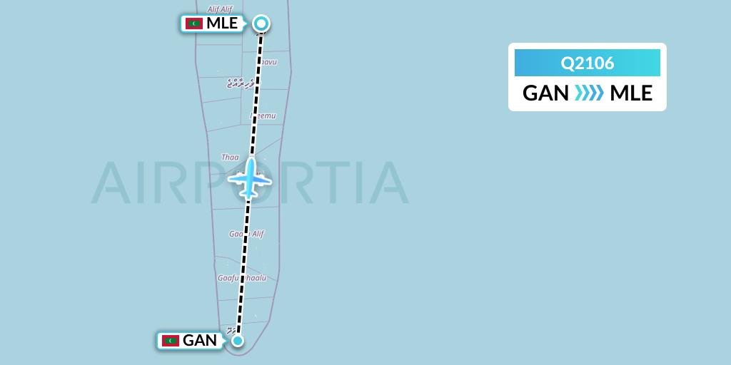 Q2106 Maldivian Flight Map: Gan Island to Male