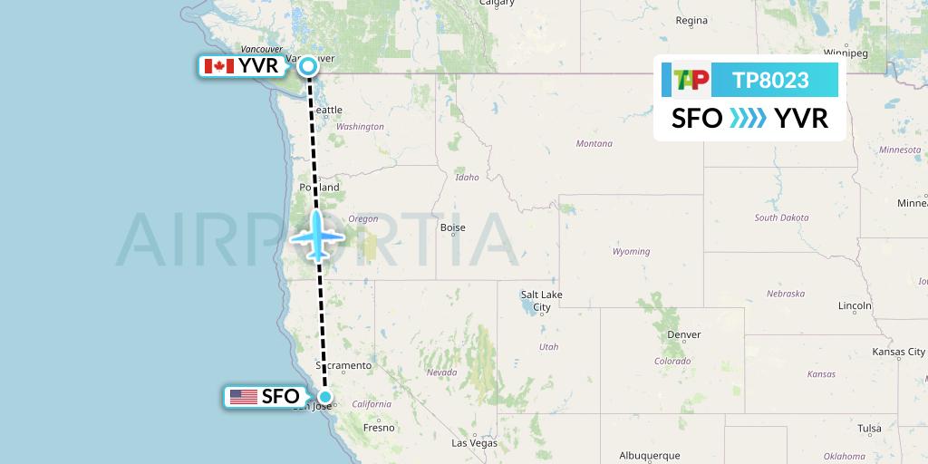 TP8023 TAP Portugal Flight Map: San Francisco to Vancouver