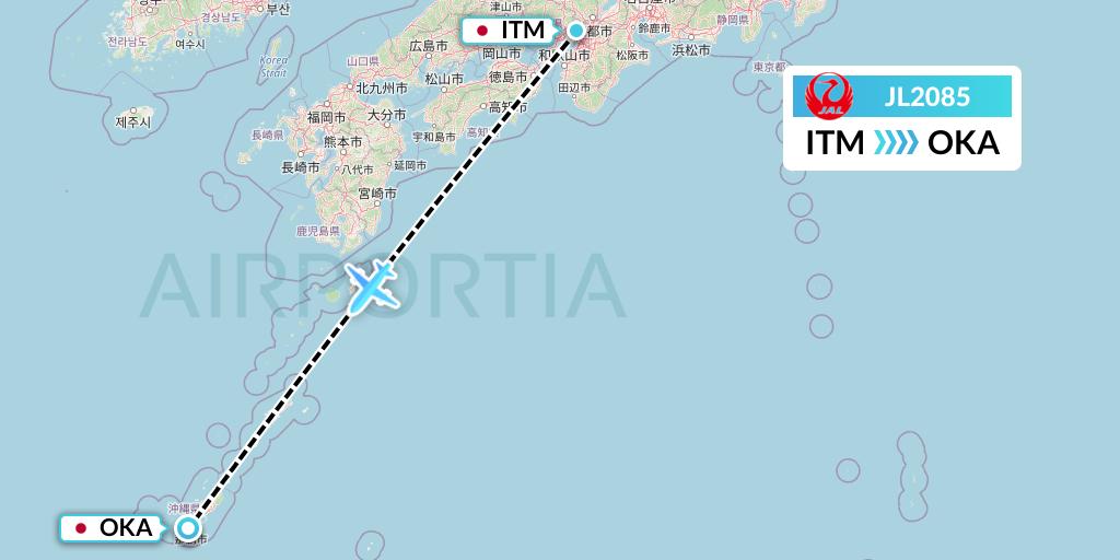 JL2085 Japan Airlines Flight Map: Osaka to Naha