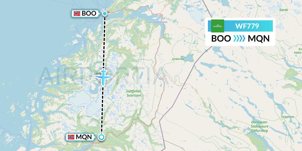 WF779 Wideroe Flight Map: Bodo to Mo i Rana