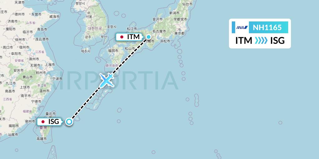 NH1165 All Nippon Airways Flight Map: Osaka to Ishigaki