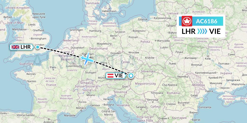 AC6186 Air Canada Flight Map: London to Vienna