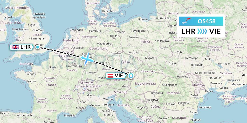 OS458 Austrian Airlines Flight Map: London to Vienna
