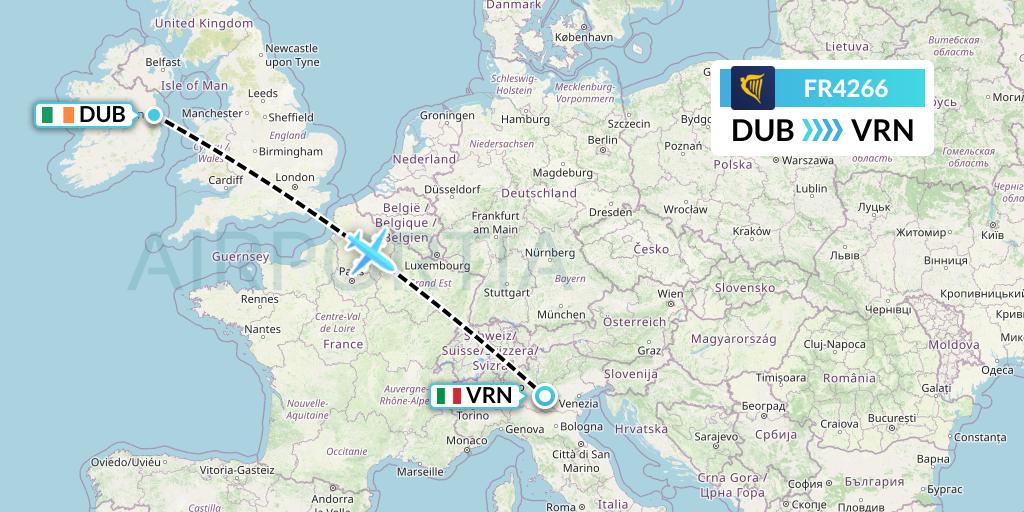 FR4266 Ryanair Flight Map: Dublin to Verona