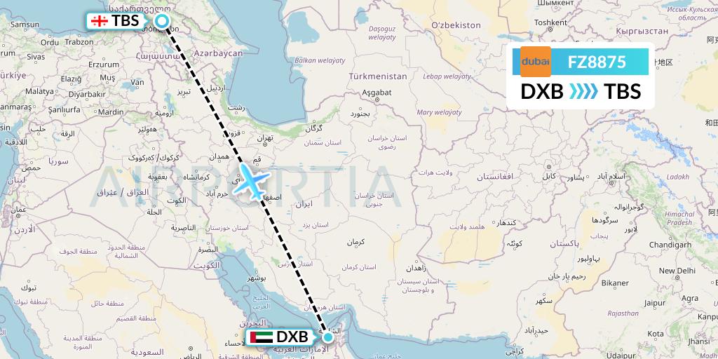 FZ8875 FlyDubai Flight Map: Dubai to Tbilisi