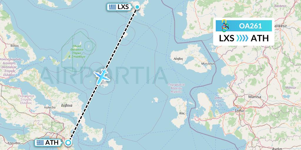 OA261 Olympic Air Flight Map: Lemnos to Athens