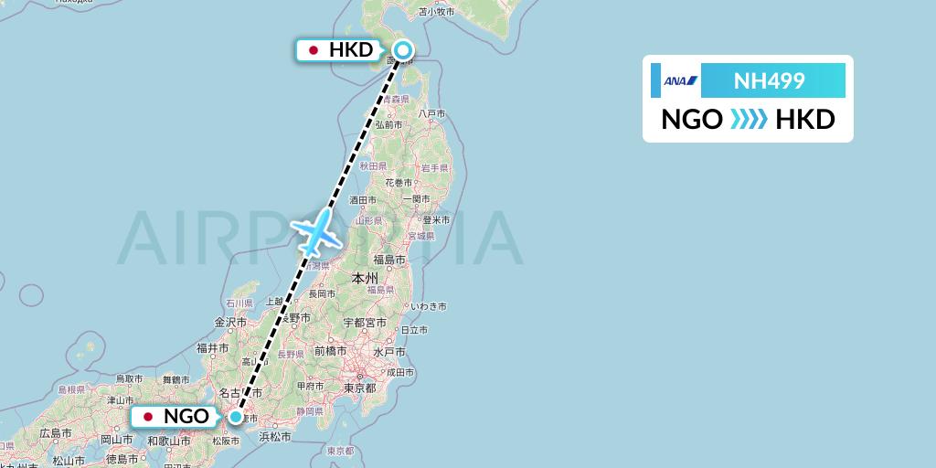 NH499 All Nippon Airways Flight Map: Nagoya to Hakodate