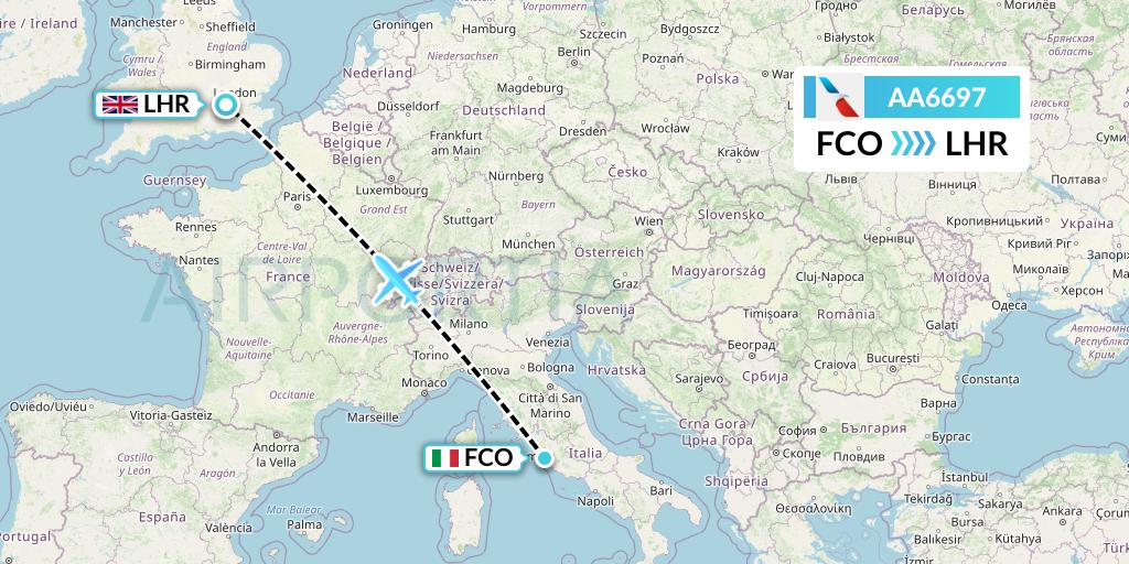 AA6697 American Airlines Flight Map: Rome to London