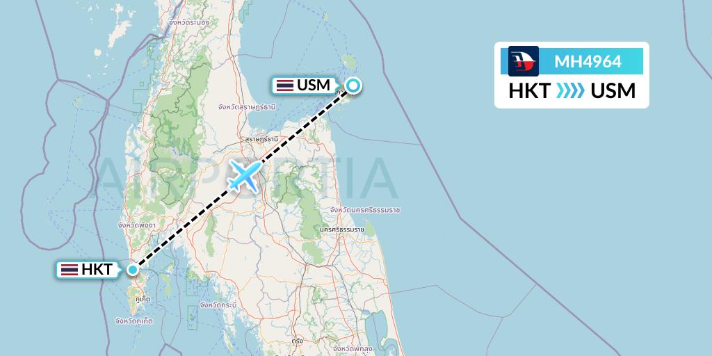 MH4964 Malaysia Airlines Flight Map: Phuket to Koh Samui