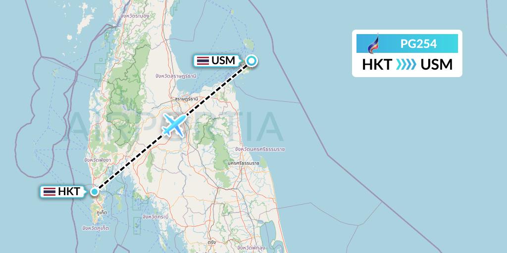 PG254 Bangkok Airways Flight Map: Phuket to Koh Samui