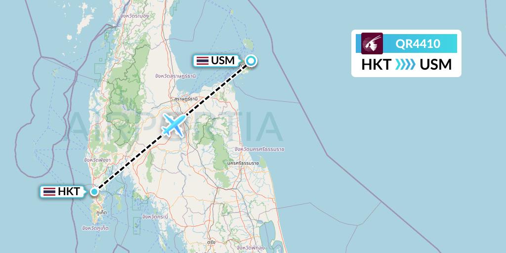 QR4410 Qatar Airways Flight Map: Phuket to Koh Samui