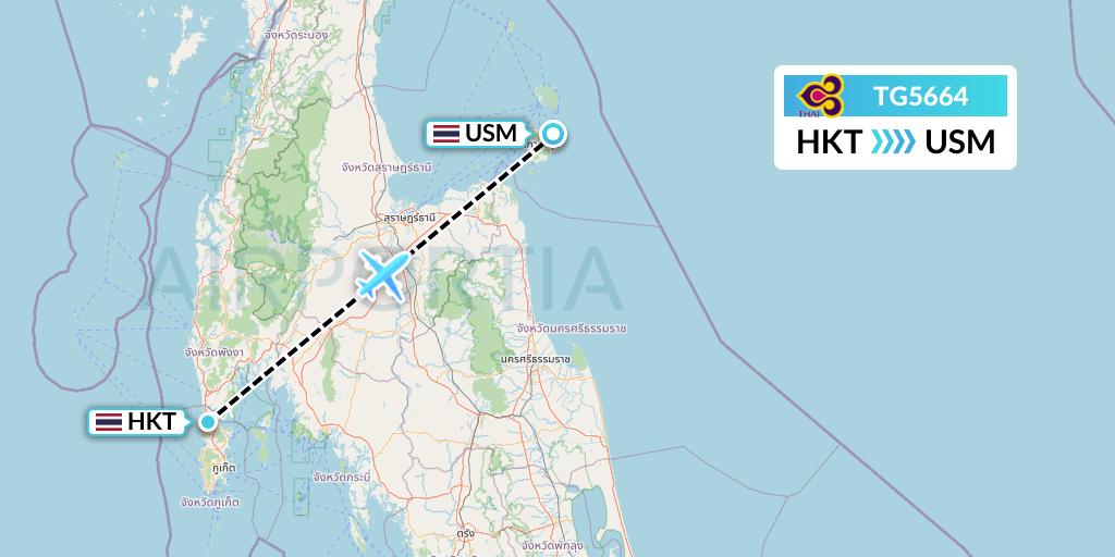 TG5664 Thai Airways Flight Map: Phuket to Koh Samui