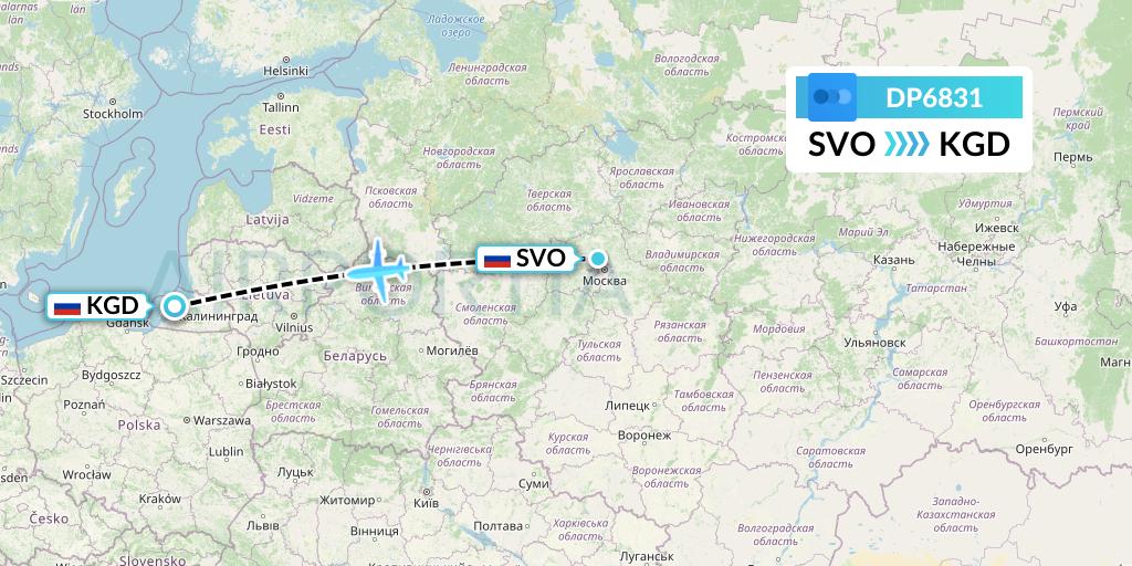 DP6831 Pobeda Flight Map: Moscow to Kaliningrad