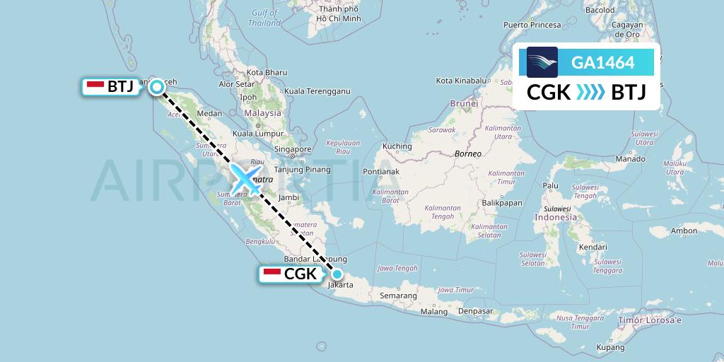 GA1464 Garuda Indonesia Flight Map: Jakarta to Banda Aceh