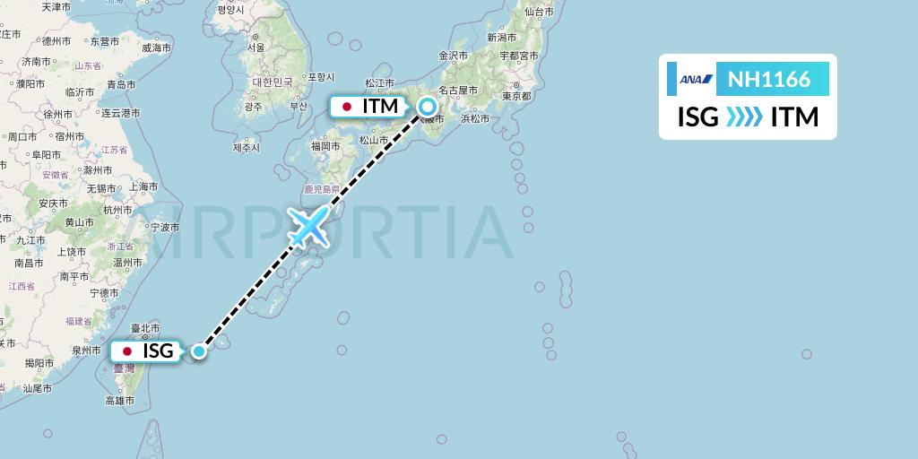 NH1166 All Nippon Airways Flight Map: Ishigaki to Osaka