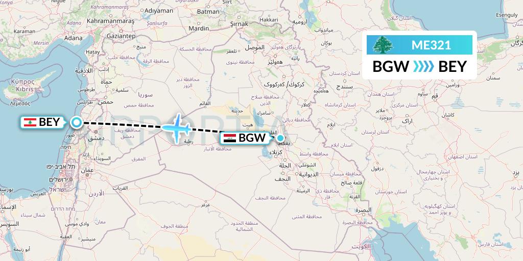 ME321 MEA Flight Map: Baghdad to Beirut