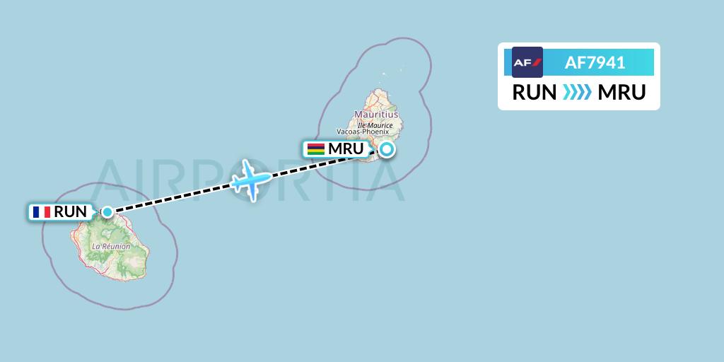 AF7941 Air France Flight Map: Saint-Denis to Port Louis