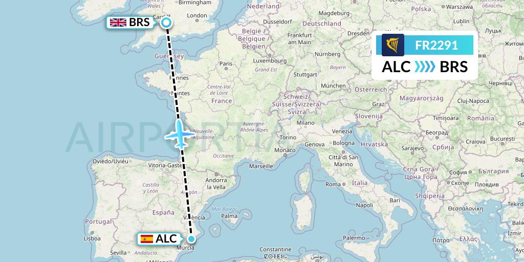 FR2291 Ryanair Flight Map: Alicante to Bristol