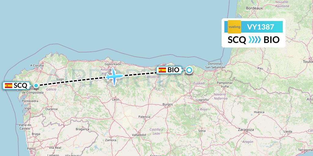 VY1387 Vueling Flight Map: Santiago to Bilbao