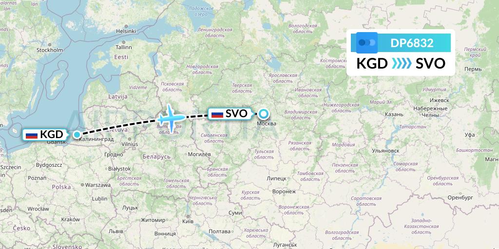 DP6832 Pobeda Flight Map: Kaliningrad to Moscow