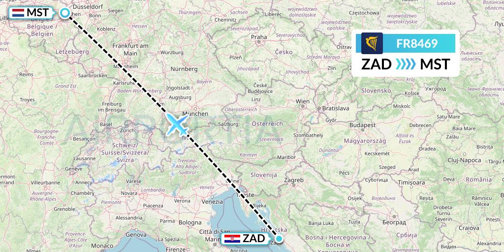 FR8469 Ryanair Flight Map: Zadar to Maastricht