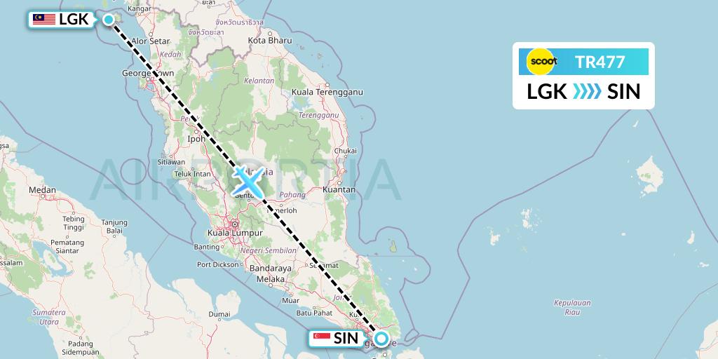 TR477 Tigerair Flight Map: Langkawi to Singapore