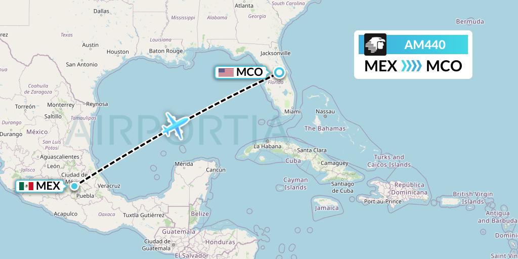 AM440 Aeromexico Flight Map: Mexico City to Orlando