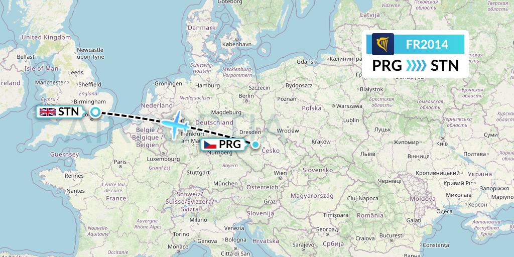 FR2014 Ryanair Flight Map: Prague to London